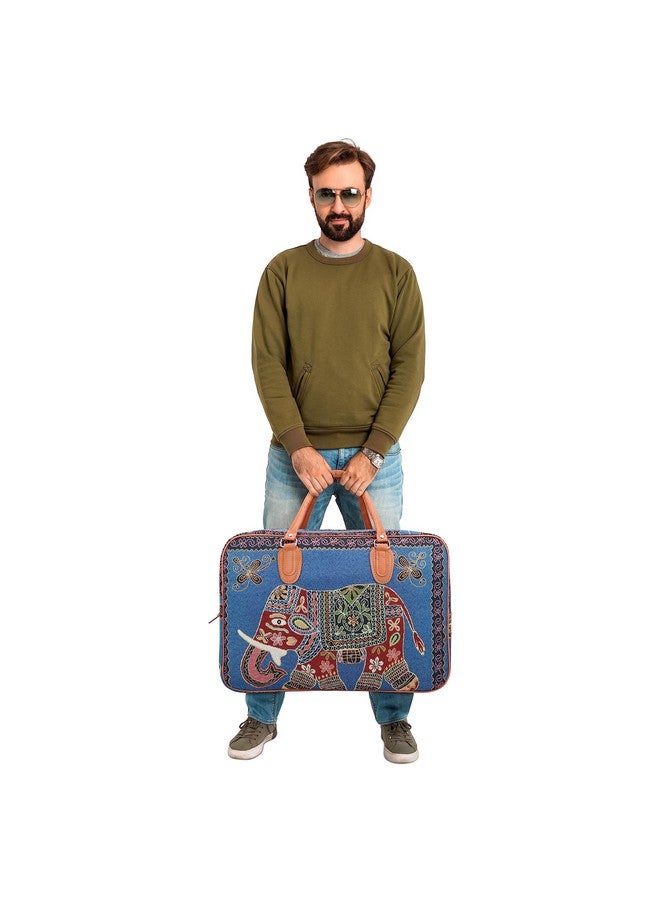 NFI essentials Small Canvas Duffle Travel Bag for Men and Women, Luggage Travelling Bags for Women, Stylish Duffel Cabin Size Air Bag (21L) (Blue) - Image 2