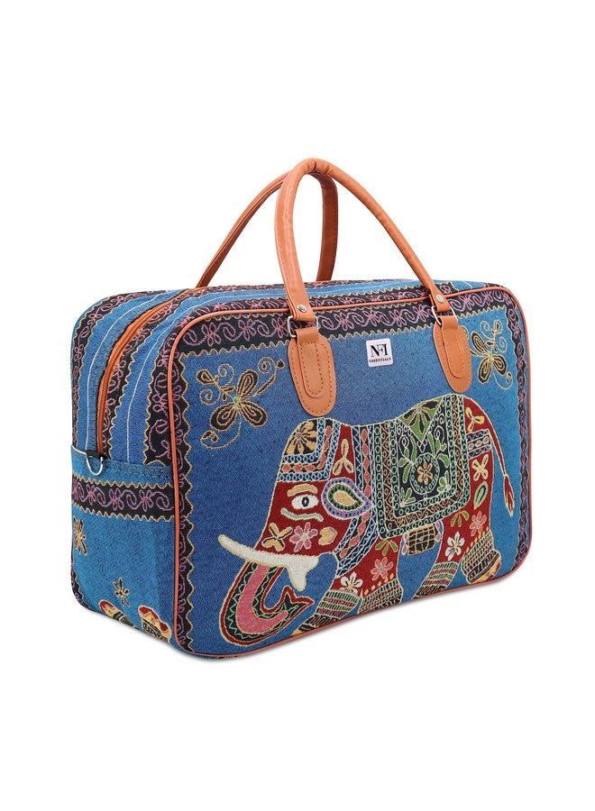 NFI essentials Small Canvas Duffle Travel Bag for Men and Women, Luggage Travelling Bags for Women, Stylish Duffel Cabin Size Air Bag (21L) (Blue) - Image 1