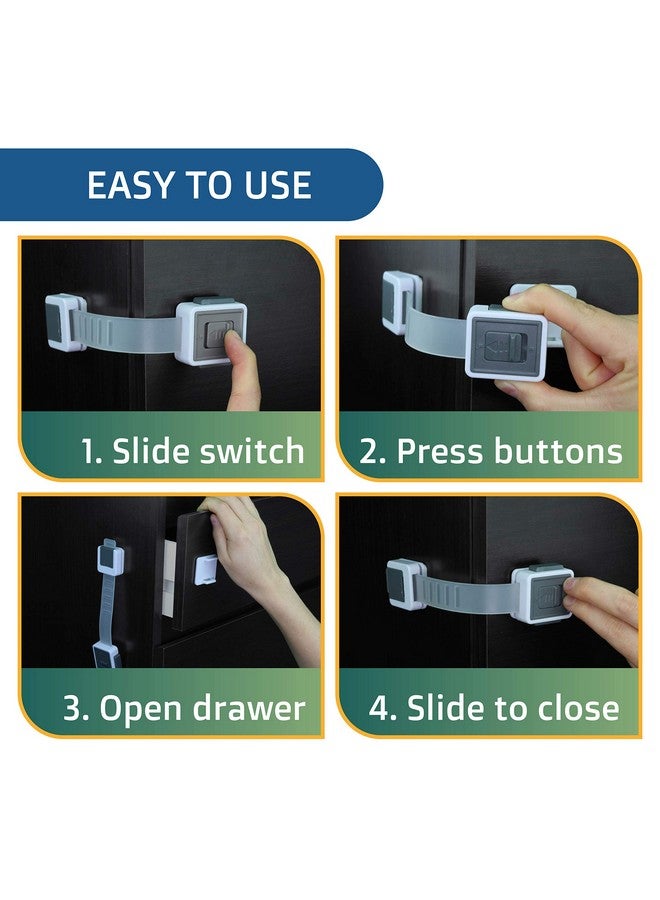 Wappa Baby New Version Child Safety Locks. Baby Proof Cabinets Drawers With Easy Adjustable Strap Length Double Lock Option Easier Latch For Adults To Open. Secure Oven Refrigerator Toilet Doors 4 Pack - Image 3