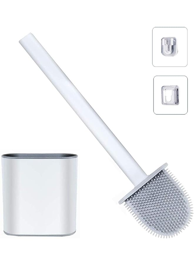 Zaboon Silicone Toilet Brush Bathroom Toilet Brush With Noslip Long Plastic Handle And Quick Drying Holder Kit Flooring/Wall Mountedtoilet Brushes And Holders With Clean Silicone Bristle - Image 1