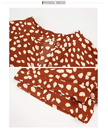 BROVAVE Women's Summer Polka Dot Print Shirt Dress Vintage Short Sleeve Button Down Midi Dress(Orange, L) - Image 4
