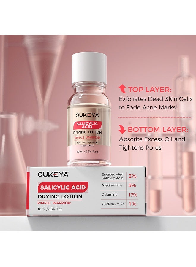 OUKEYA Acne Drying Lotion with Salicylic Acid – Double Acid Formula for Acne-Prone Skin, Oil Control, Redness Relief, Fade Marks – 29ml - Image 3