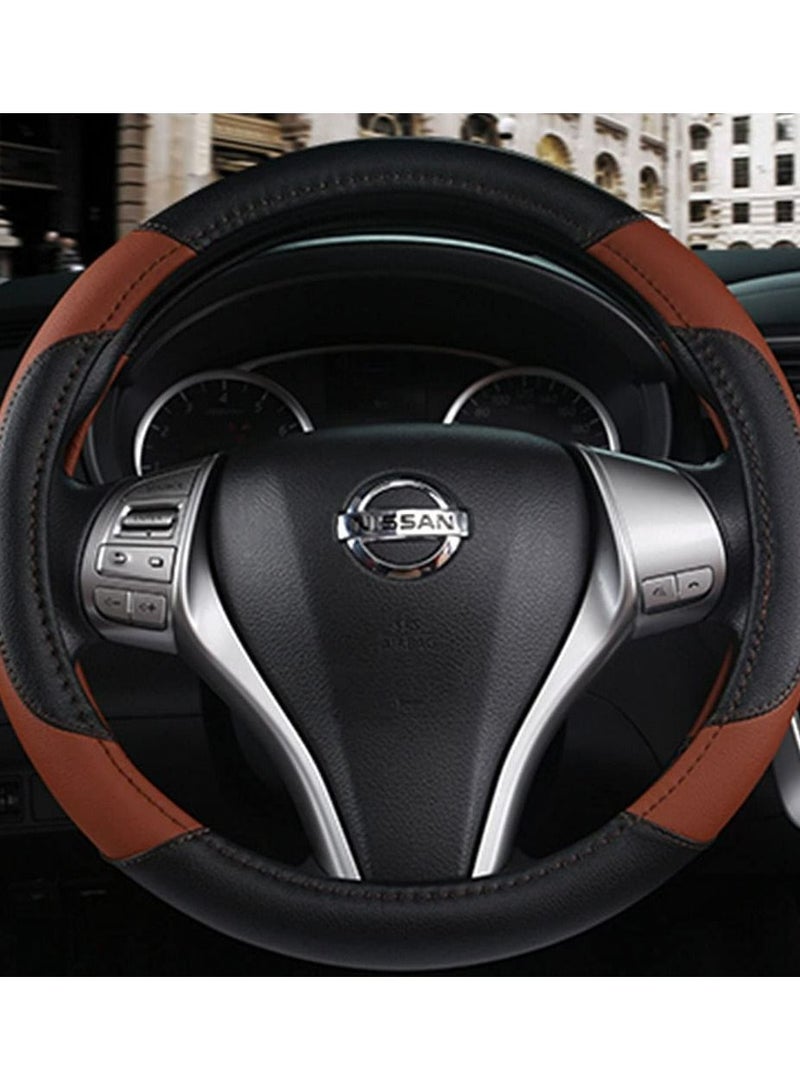 SYOSI غطاء عجلة قيادة السيارة، غطاء جلدي مضاد للانزلاق لعجلة السيارة، جلد من الألياف الدقيقة المسامية، مناسب لمعظم السيارات، لجميع المواسم، غطاء مريح مريح مقاس 15 بوصة - Image 4