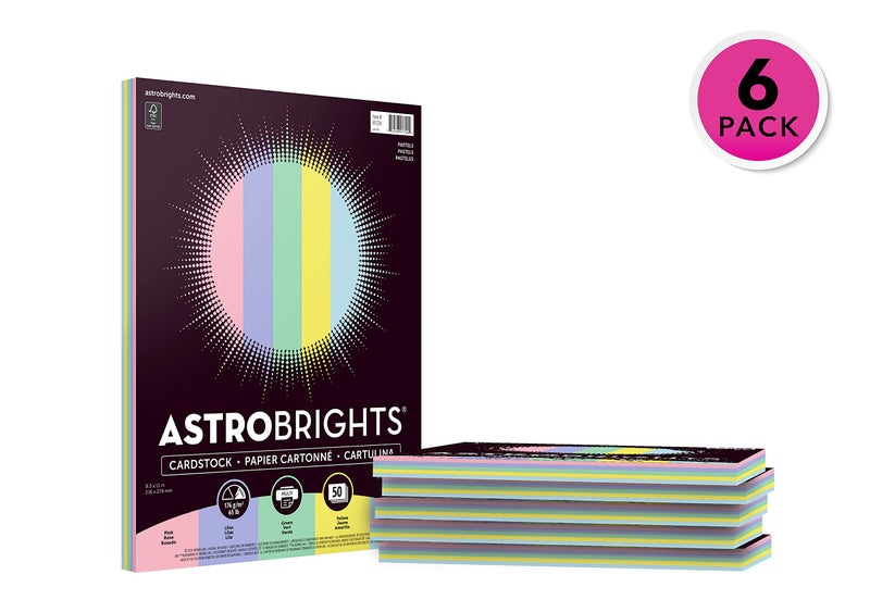 Astrobrights ورق كاردستوك ملون من أستروبرايتس، 8.5" × 11" 65 رطل/176 جرام، مجموعة 5 ألوان "باستيل"، 6 عبوات فردية من 50 ورقة متنوعة - 300 ورقة إجمالاً - Image 2