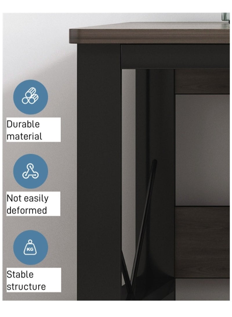 Generic Multifunctional Computer Desk, Writing Table, Laptop Desk, Office Work Wooden Table Desk, Student Study Desk, with Three Drawers, Suitable for Home, Office, Study Room, (Brown)  - Image 2