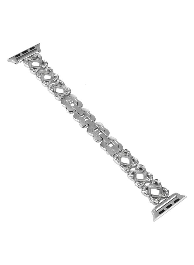 Replacement Strap For Apple Watch Series 3 38mm Hearts Crossed Diamond Metal Watch Band Silver