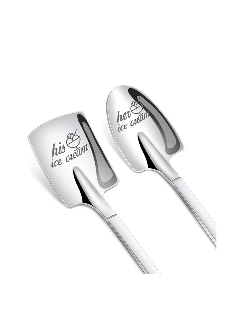 SYOSI Ice Cream Spoons Wedding Anniversary Gifts for Her and Him Ice Cream Spoons, Stainless Steel Coffee Spoon Pack of 2 Set Valentines Day Wedding Gifts for Couple Lovers2 - Image 1