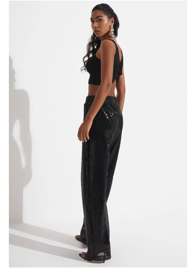 JUNE June Sequined Loose Trouser Black