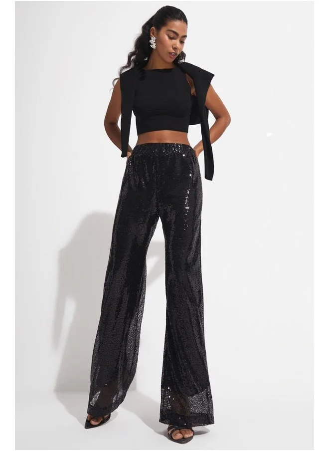 JUNE June Sequined Loose Trouser Black