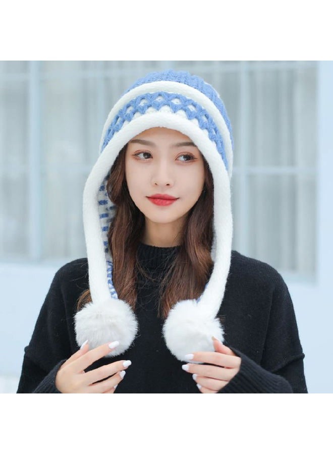Huamulan Women Winter Peruvian Cover Ears Beanie Hat Ear Flaps Sherpa Ski Snow Hats Knit Fleece Lined 3 Pom Pom, E302415-blue, One size - Image 4