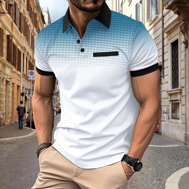 Men's Short Sleeve Polo Shirt with Gradient Dot Print - Image 4
