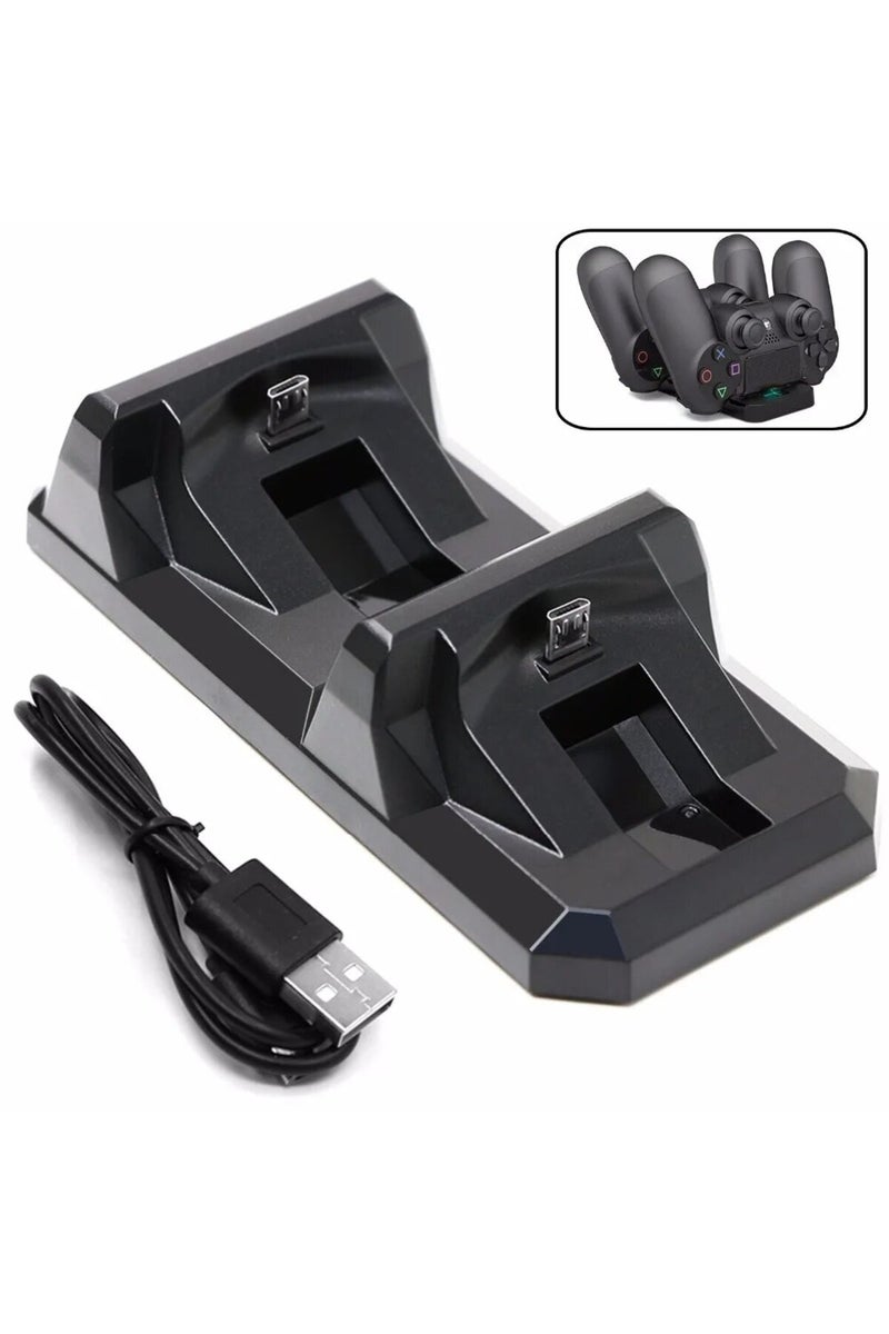إيروريكس قاعدة شحن USB مزدوجة سوداء لوحدة تحكم PS4، حامل شحن للألعاب، متوافق مع جهاز سوني بلاي ستيشن 4 واي فاي