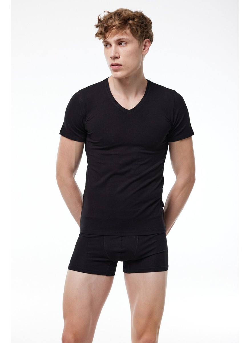 Malabadi - Men's Black V Neck Short Sleeve Modal Bodysuit 032 - Image 1