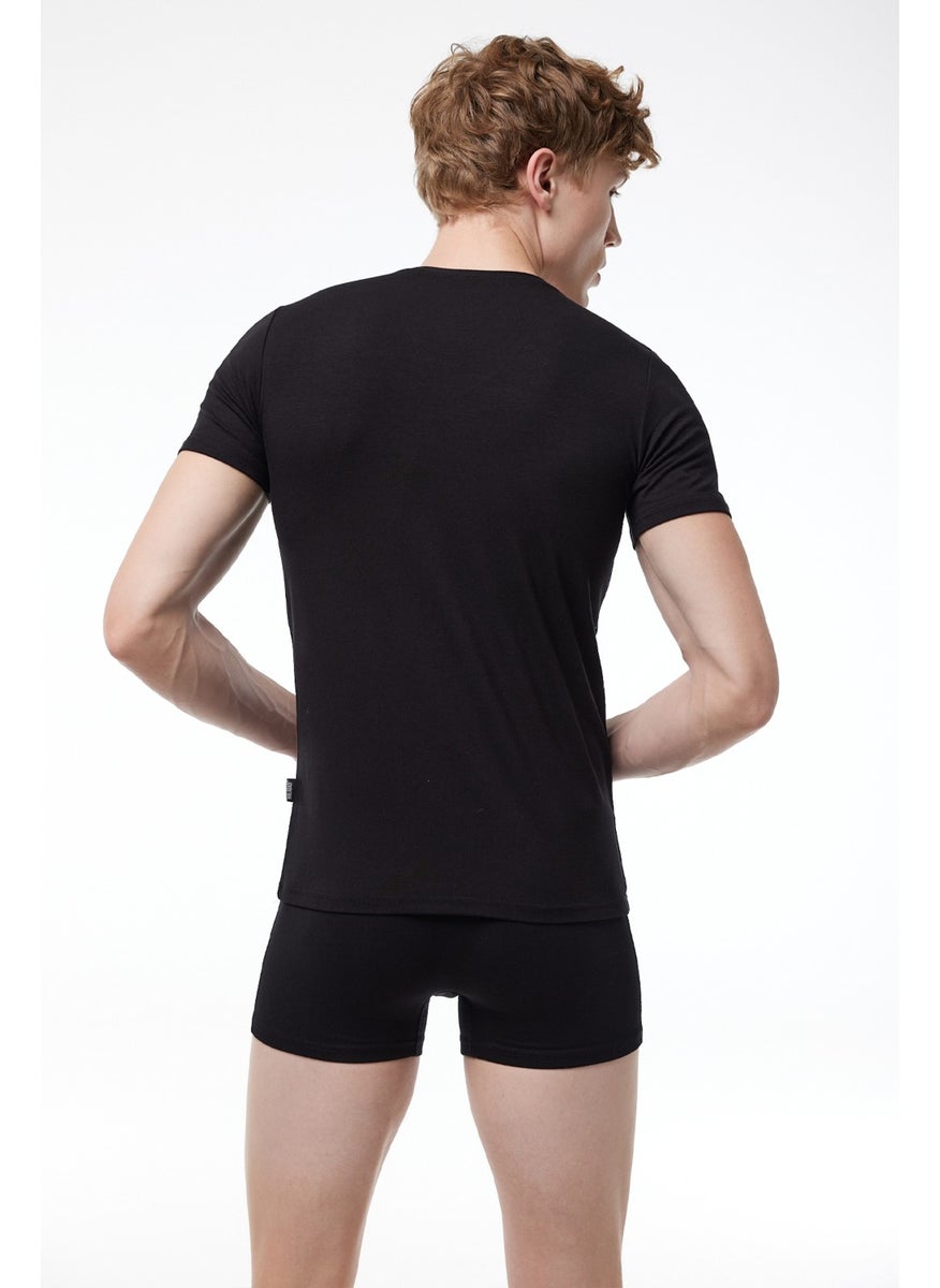 Malabadi - Men's Black V Neck Short Sleeve Modal Bodysuit 032 - Image 1