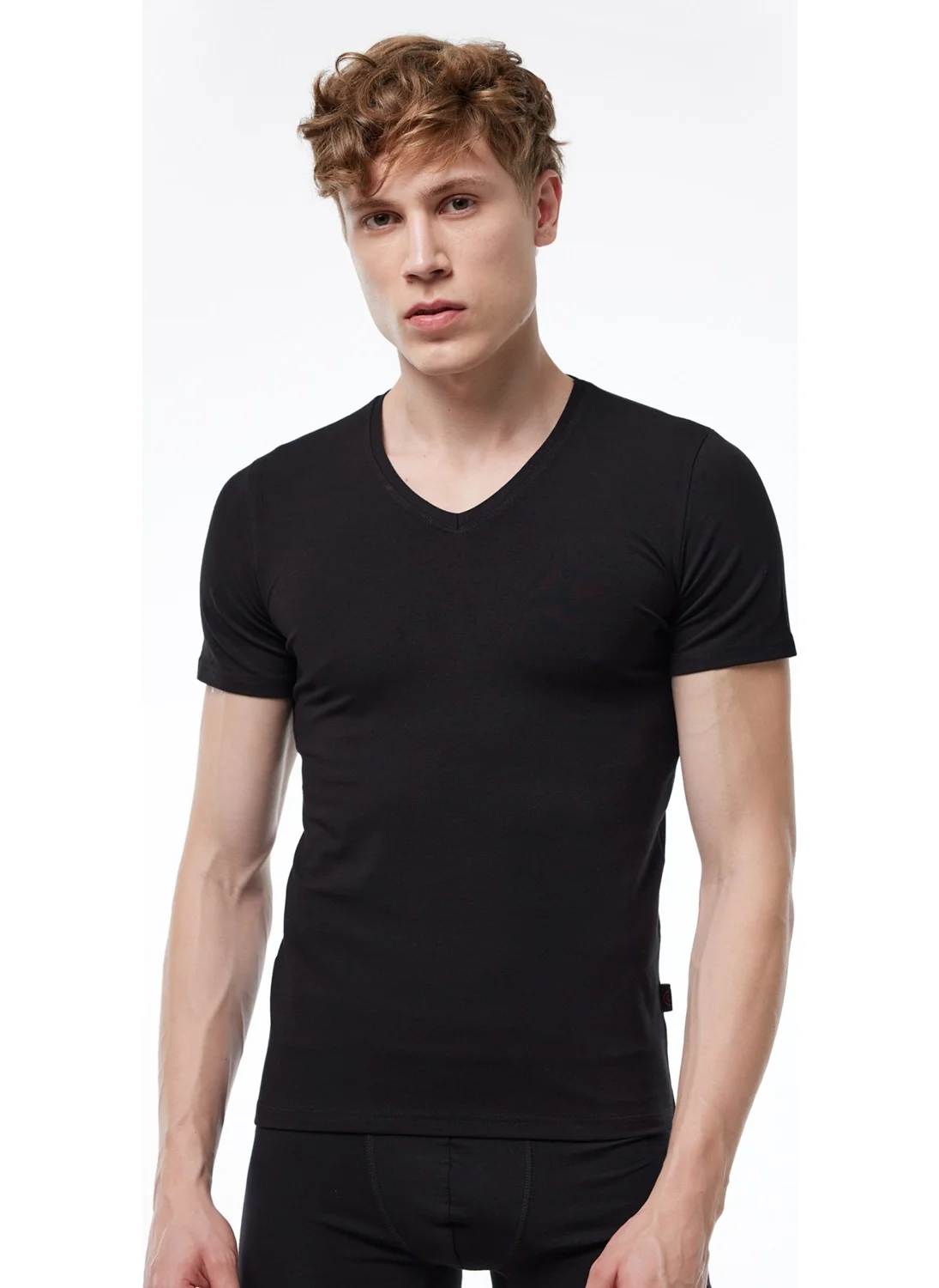 مالابادي Men's Black V Neck Short Sleeve Modal Bodysuit 032