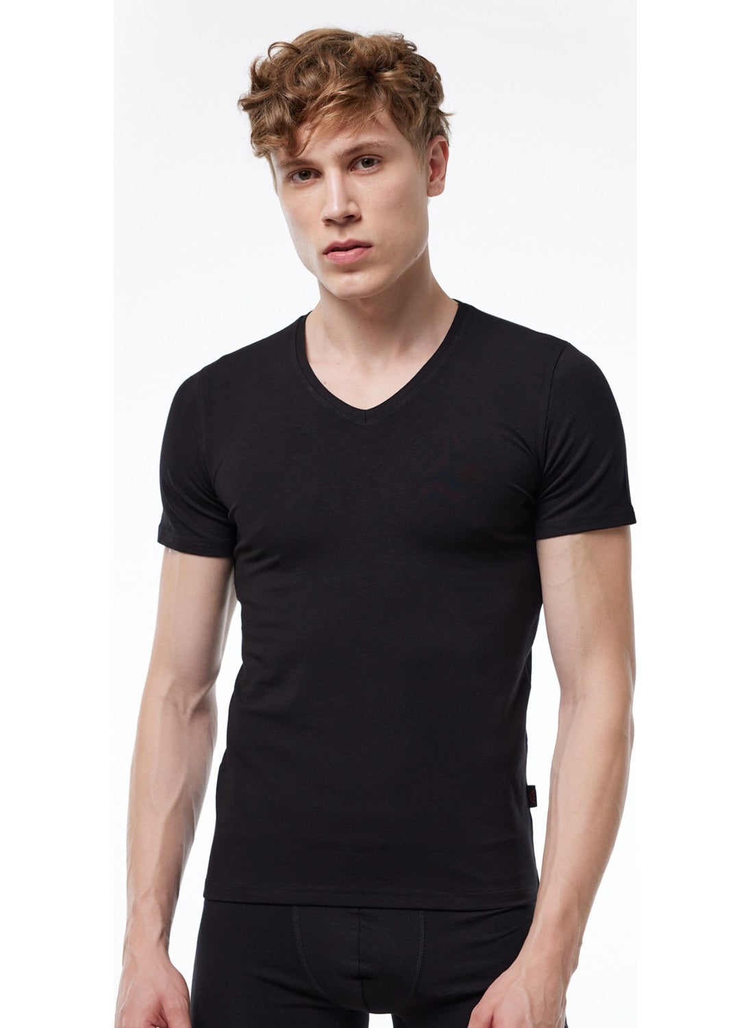 Malabadi - Men's Black V Neck Short Sleeve Modal Bodysuit 032 - Image 1