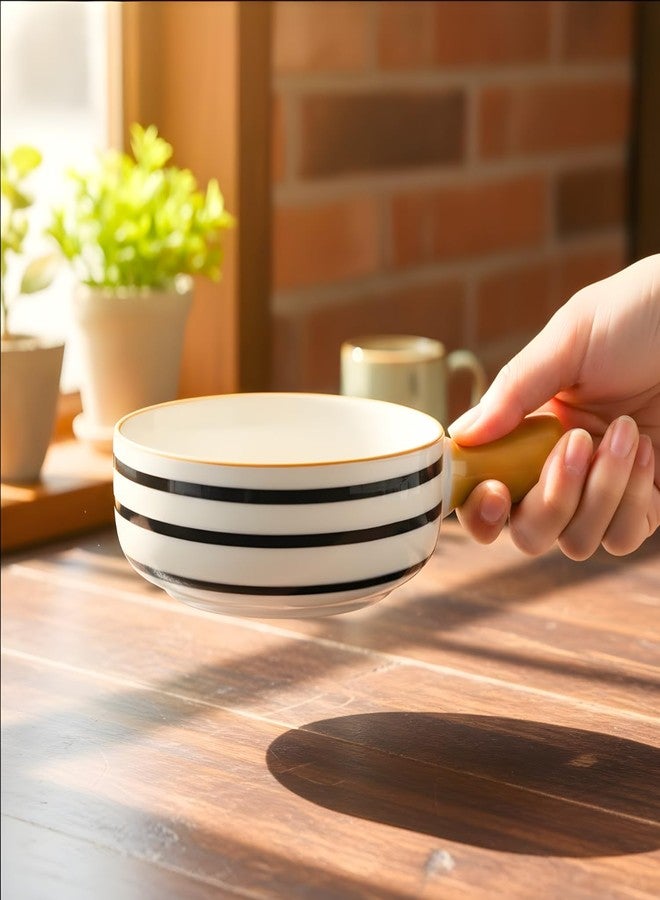 Femora Ceramic Multipurpose Snack Bowl (700ml) | White & Blue Design with Easy-Grip Yellow Handle |Set of 2 | Microwave, Oven & Dishwasher Safe | Ideal for Noodles, Soup, Salads, and Baking - Image 4