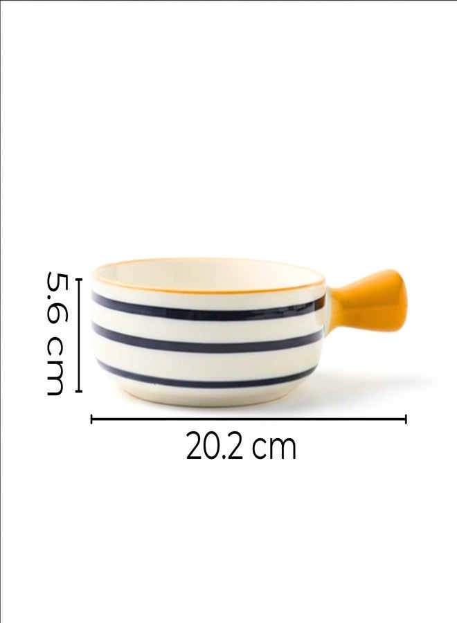 Femora Ceramic Multipurpose Snack Bowl (700ml) | White & Blue Design with Easy-Grip Yellow Handle |Set of 2 | Microwave, Oven & Dishwasher Safe | Ideal for Noodles, Soup, Salads, and Baking - Image 3