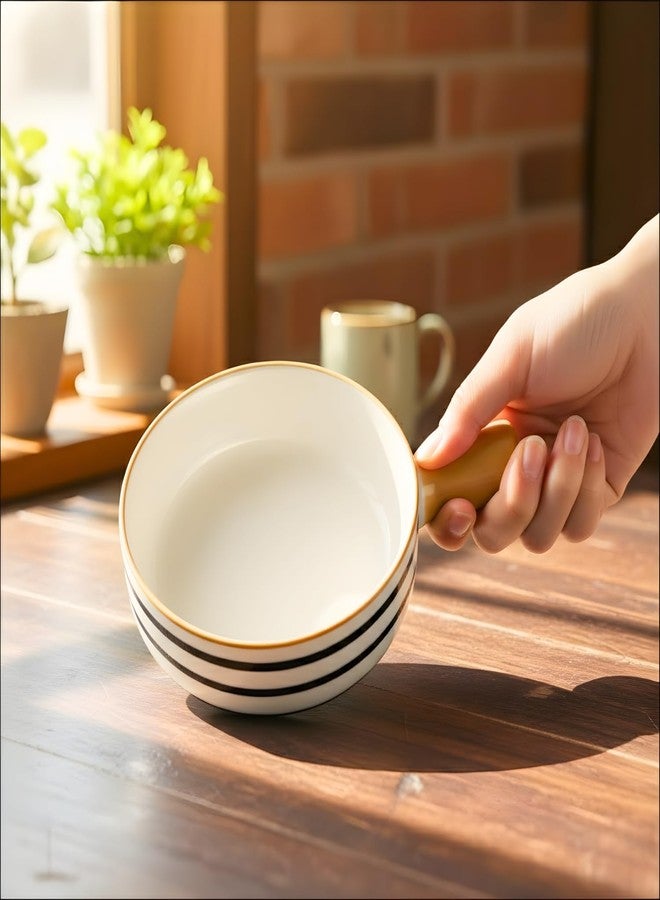 Femora Ceramic Multipurpose Snack Bowl (700ml) | White & Blue Design with Easy-Grip Yellow Handle |Set of 2 | Microwave, Oven & Dishwasher Safe | Ideal for Noodles, Soup, Salads, and Baking - Image 5