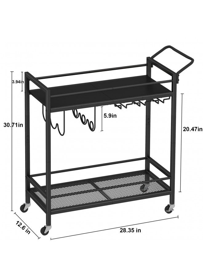 LAATOOREE Home Bar Serving Cart, Mobile Drink Beverage Cart with Two-Color Top Shelf, Rolling Kitchen Cart with Wine Holder and Glass Holder, for Dinning Room, Living Room, Kitchen - Image 4