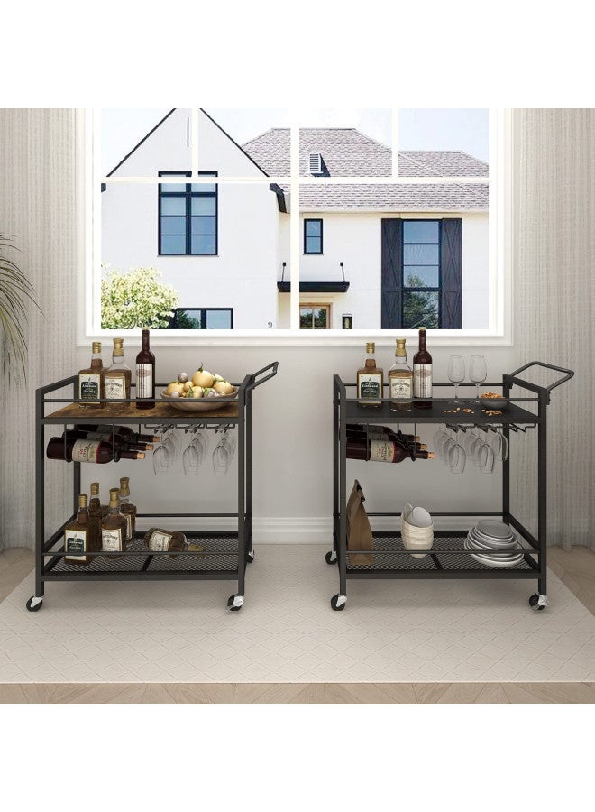 LAATOOREE Home Bar Serving Cart, Mobile Drink Beverage Cart with Two-Color Top Shelf, Rolling Kitchen Cart with Wine Holder and Glass Holder, for Dinning Room, Living Room, Kitchen - Image 1