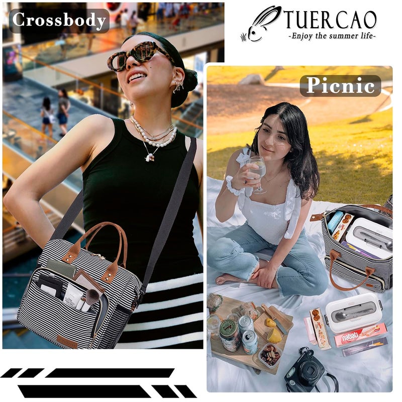 TuErCao Lunch Bag Women Insulated Lunch Box for Work Leakproof Soft Cooler for Picnic Travel Road Trips, Loncheras para Mujer Adult, Stripes - Image 5
