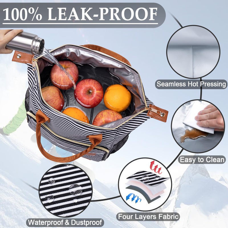 TuErCao Lunch Bag Women Insulated Lunch Box for Work Leakproof Soft Cooler for Picnic Travel Road Trips, Loncheras para Mujer Adult, Stripes - Image 3