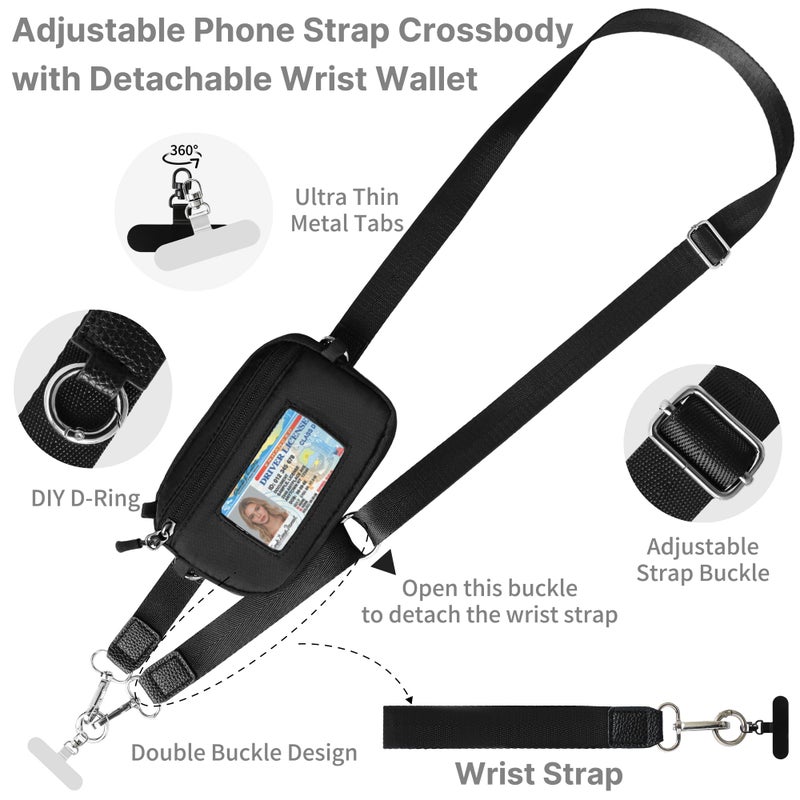 FUVLIFE Clip and Go Phone Strap Crossbody with RFID Wallet, Cell Phone Lanyard for Women, Detachable Wristlet Wallet with ID Window and Zip (Black) - Image 5