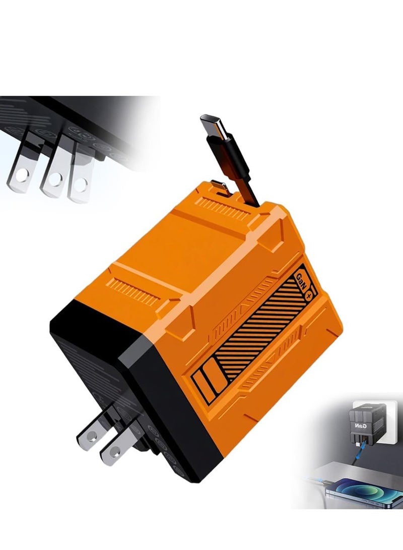 general 2 in 1 Charger 120w, 2025 New Scalable Retractable 120w Fast Charger Module, All in 1 Foldable Charging Adapter Wall Plug for Phone, Tablet, Laptops (Orange)