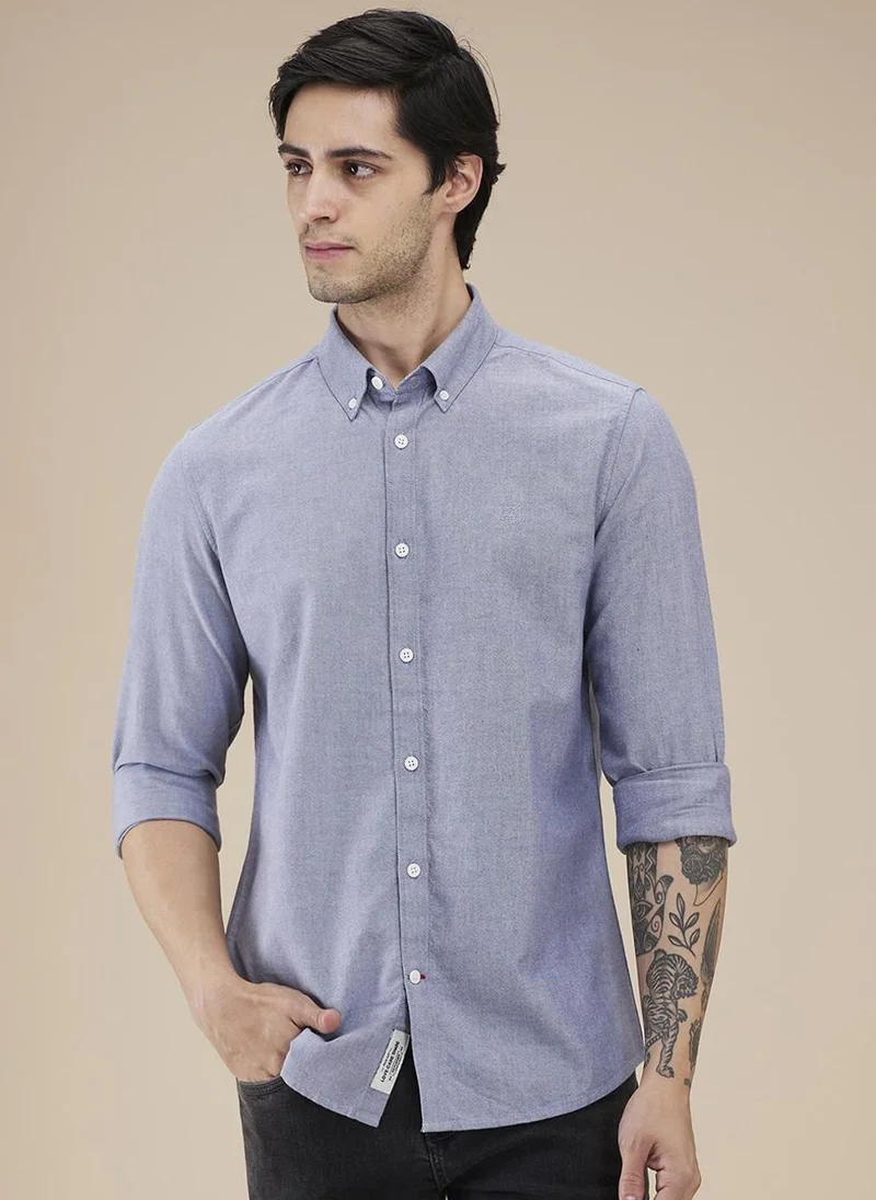 بيينغ هيومان Men Classic Button-Down Collar Solid Cotton Casual Shirt
