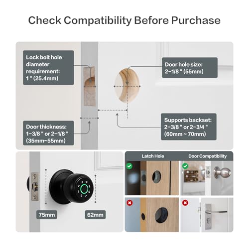 Lockin 4 in 1 Fingerprint Door Lock, Smart Door Knob with Lock, Biometric Door Lock with App Control & Key, Auto Door Lock with Code, Keyless Entry Door Lock for Bedroom, Front Door, Hotel, Apartment - Image 2