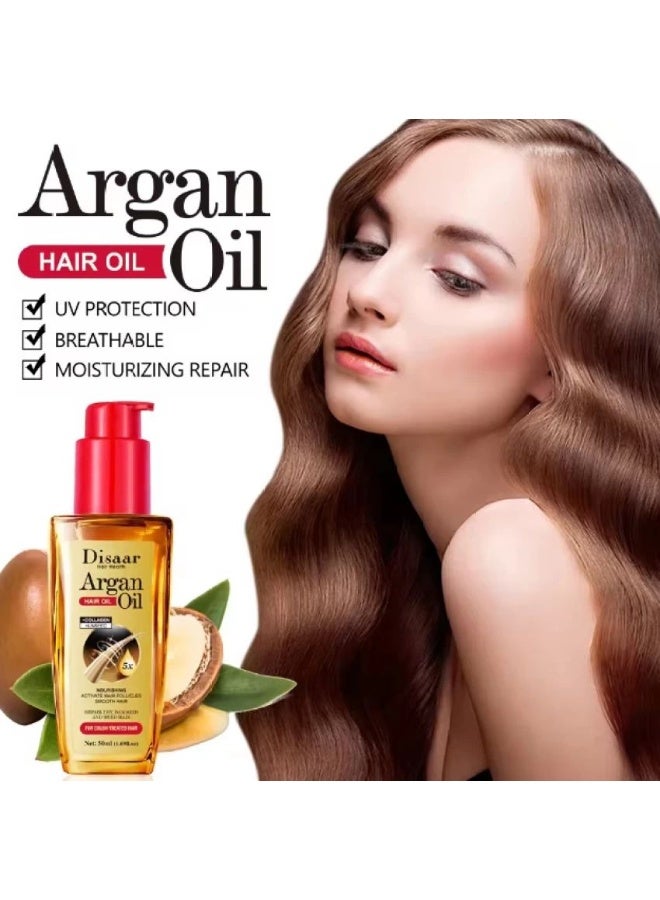 Disaar Hair Health Argan Oil with Collagen & Linseed Hair Serum – Nourishing & Repairing Treatment for Dry, Damaged & Color-Treated Hair, 50ml - Image 2