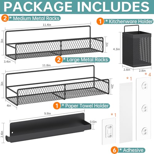 DTUQYX Spice Rack Wall Mounted 6 Pack 100 Metal Strong Adhesive Spice Organization for Kitchen CabinetPantry Door No Drill Hanging Seasoning Organizer with Paper Towel Holder Utensil Caddy - Image 3