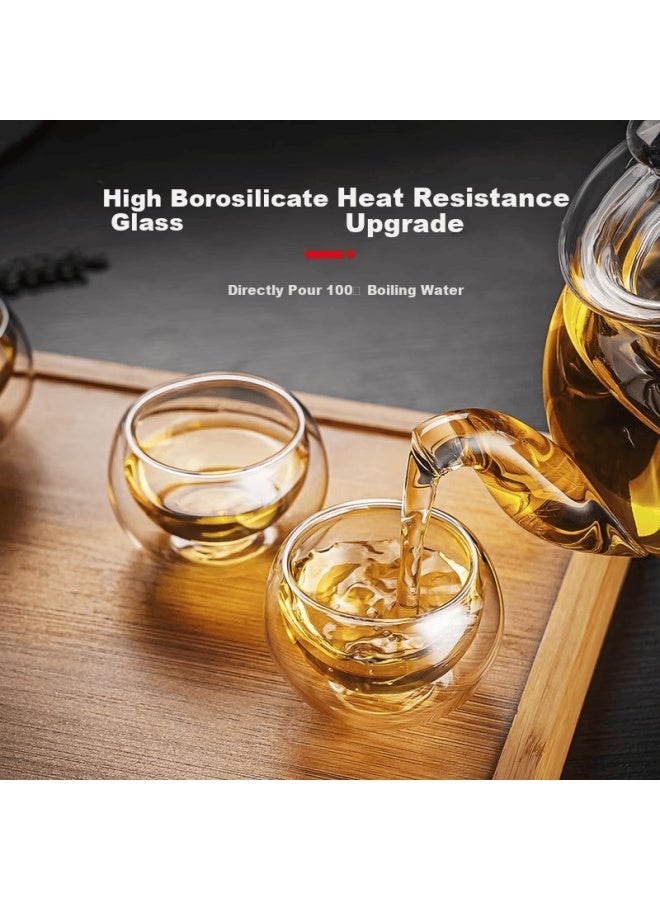 Pinyu Double-layer Glass Small Tea Cups Home Kung Fu Tea Set With Handle 50ml 6pcs - Image 1