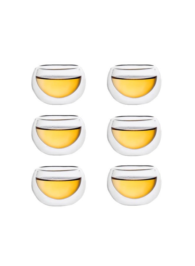 Pinyu Double-layer Glass Small Tea Cups Home Kung Fu Tea Set With Handle 50ml 6pcs - Image 3
