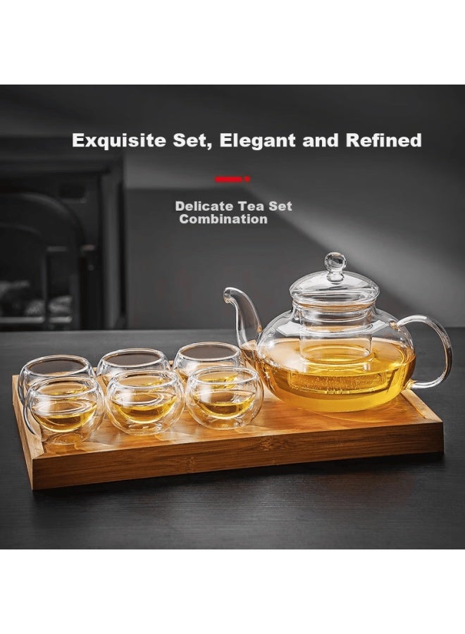 Pinyu Double-layer Glass Small Tea Cups Home Kung Fu Tea Set With Handle 50ml 6pcs - Image 2