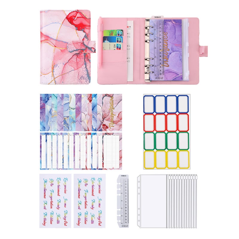 A6 Budget Binder with Marble Pattern PU Leather Notebook Cover Zipper Envelopes Lable Stickers Ruler Used as Money Organizer System Bill Money Card Saving Planner Birthday Gift for Friends Colleagues - Image 3