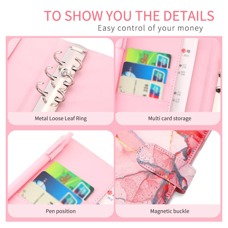 A6 Budget Binder with Marble Pattern PU Leather Notebook Cover Zipper Envelopes Lable Stickers Ruler Used as Money Organizer System Bill Money Card Saving Planner Birthday Gift for Friends Colleagues - Image 5