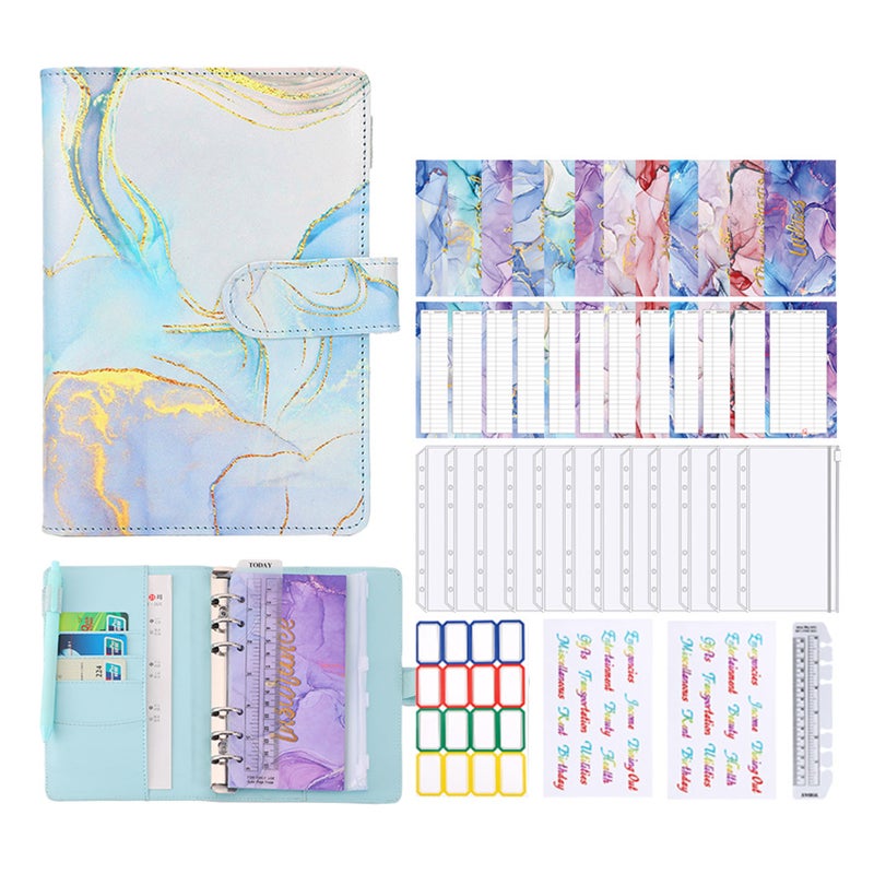 A6 Budget Binder with Marble Pattern PU Leather Notebook Cover Zipper Envelopes Lable Stickers Ruler Used as Money Organizer System Bill Money Card Saving Planner Birthday Gift for Friends Colleagues - Image 1