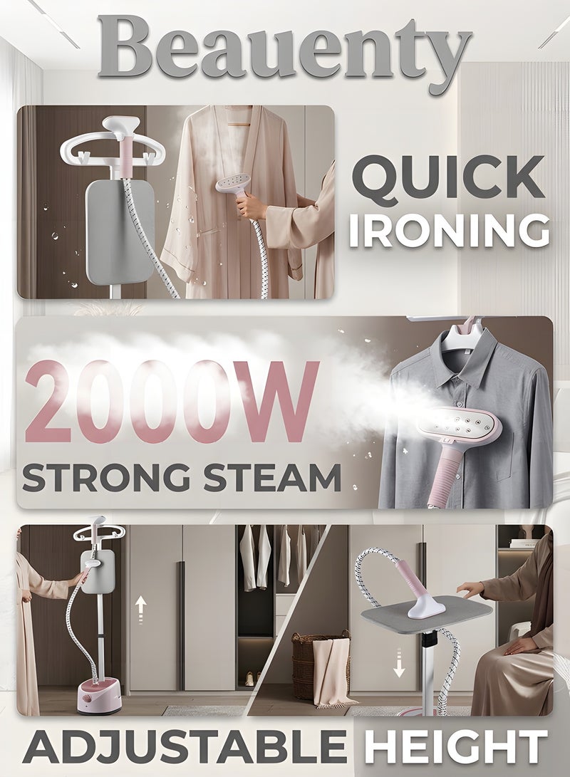بيوينتي بويينتي 2000 واط مكواة الملابس العمودية، قابلة للتعديل في الارتفاع مع لوح كي مدمج، خرطوم بخار عازل للحرارة، تسخين في 40 ثانية، فوهة من الفولاذ المقاوم للصدأ، مكواة كهربائية عمودية قابلة للتعليق - Image 2