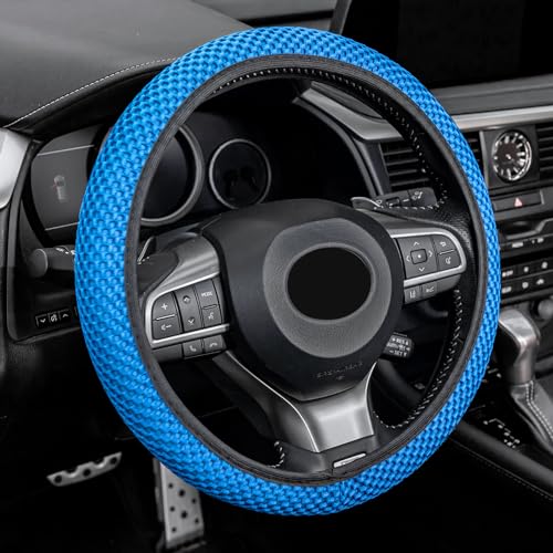 Alpmosn Elastic Stretch Steering Wheel Cover Universal Interior Accessories Steering Wheel Cover for Women Men Breathable Microfiber Ice Silk AntiSlip Odorless Easy CarryBlue - Image 1