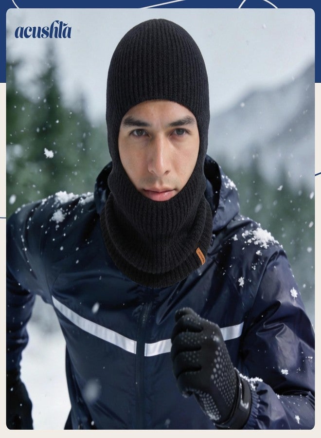 ACUSHLA 100% Merino Wool Balaclava for Men & Women - Winter Ski Mask Thermal Cold Weather Gear Knit Warm Face Mask 2 in 1 n Wool Beanie for Motorcycle Running Snowboarding Fishing, Black - Image 2