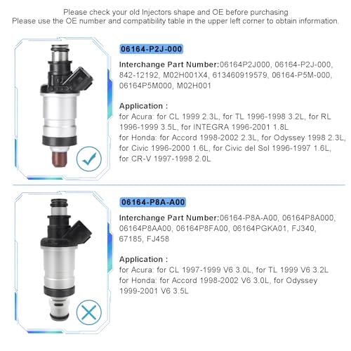 FIREMOTOO 4PCS Fuel Injector 06164P2J000 06164-P2J-000 1 Hole Replace for Honda Accord 2.3L 98-02 Civic 1.6L 96-00 CR-V 2.0L 97-98 Odyssey 1998 for Acura Integra 1.8L 96-01 RL 96-99 TL 96-98 CL 1999 - Image 2