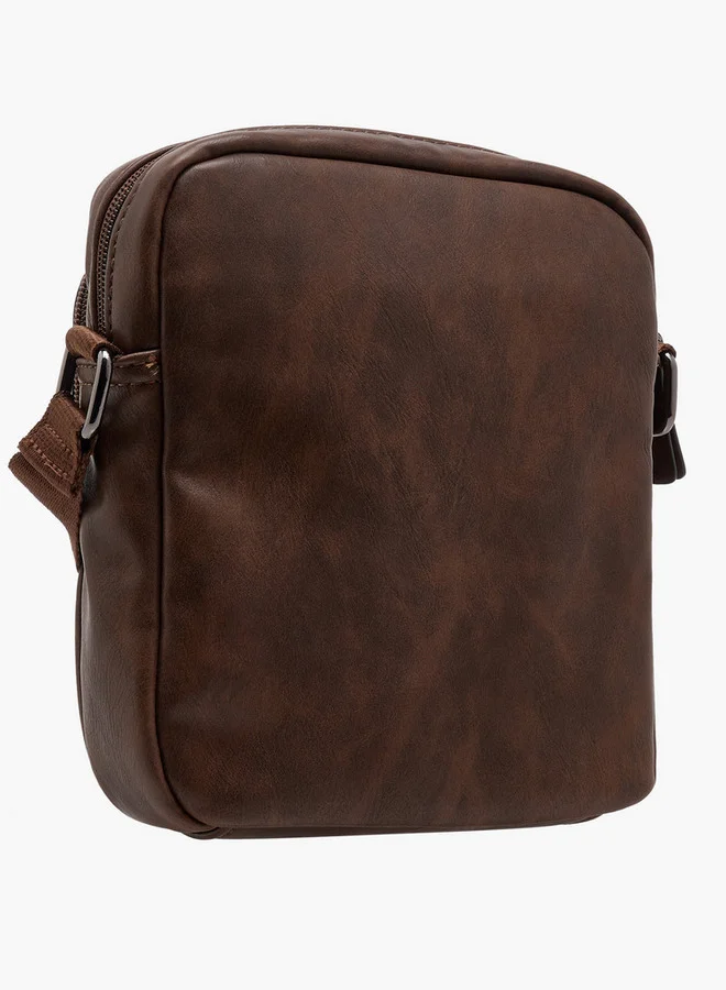 LBL by Shoexpress Men's Textured Crossbody Bag with Zip Closure and Adjustable Strap