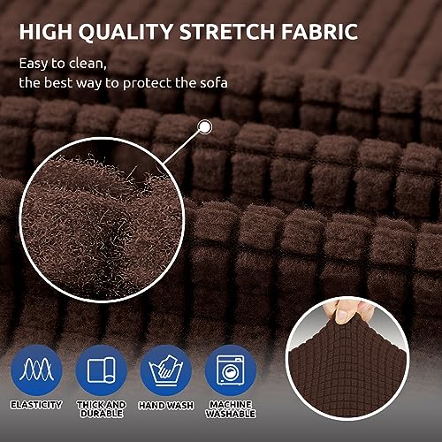 KEKUOU Stretch Sofa Cover Slipcover ，Couch Covers for 3 Cushion Couch Sofa pet Friendly (78"-94") Furniture Protector Sofa with Elastic Bottom for Kids,Dog, Jacquard Small Checked(Large,Chocolate) - Image 5