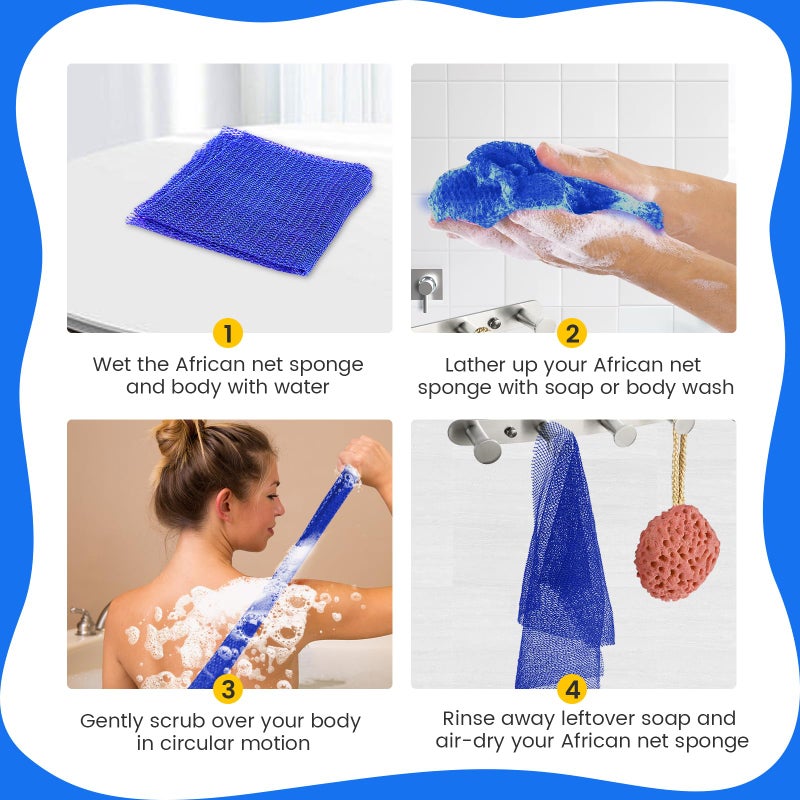 ZOCY African Net Sponge, Authentic Exfoliating Body Scrubber for Bath and Shower, Multiple Textures with Gentle Deep Exfoliating and Rich Lather for All Skins (Blue) - Image 5