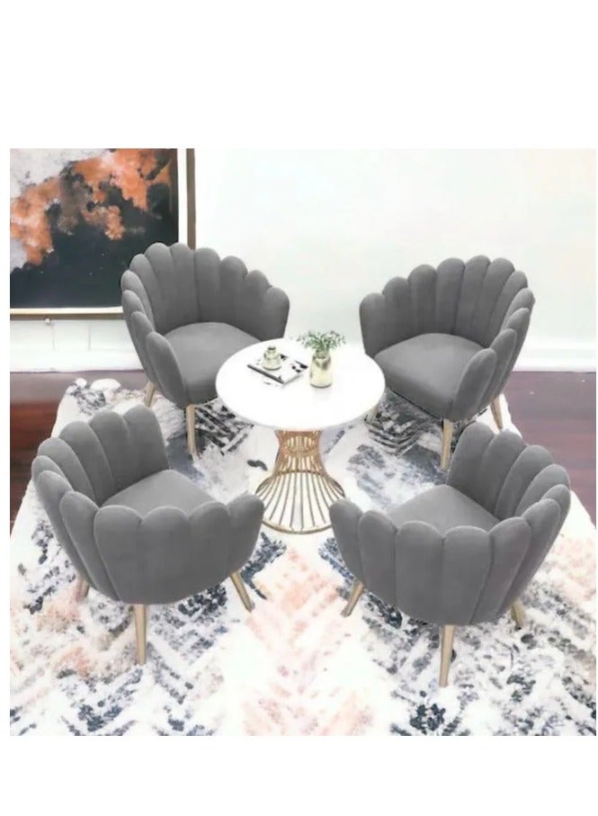 Wooden Twist Modernizing Restaurant Cafe Marble Top 4 Chairs With 1 Table Metal Legs - Image 1