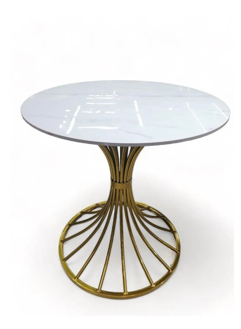 Wooden Twist Modernizing Restaurant Cafe Marble Top 4 Chairs With 1 Table Metal Legs - Image 4