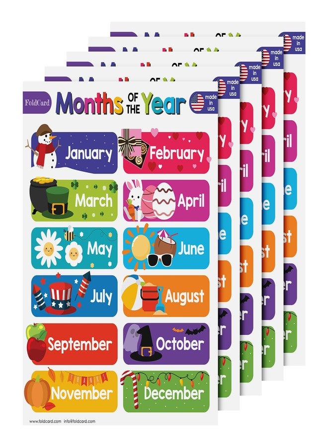 FoldCard 12 Months of the Year Chart for Preschool to Grade 1 Kids - Colorful Educational Visual/Learning Aid Poster Decoration for Classroom or Home | Glossy Durable Cardstock | 8.5" x 11" | 5 per Pack - Image 1