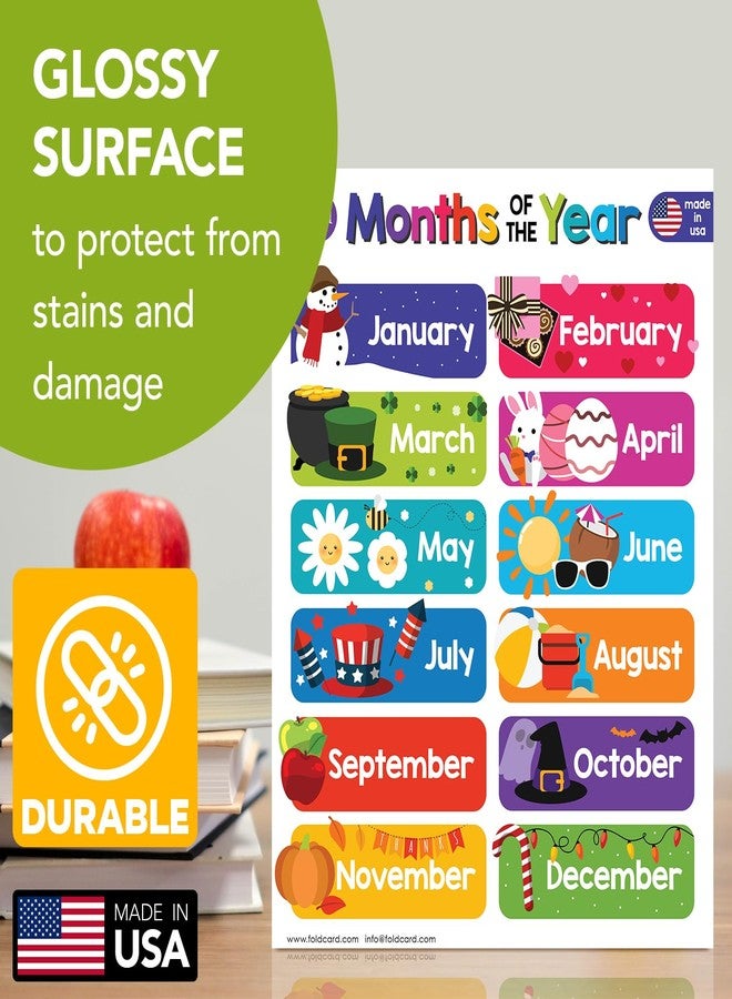 FoldCard 12 Months of the Year Chart for Preschool to Grade 1 Kids - Colorful Educational Visual/Learning Aid Poster Decoration for Classroom or Home | Glossy Durable Cardstock | 8.5" x 11" | 5 per Pack - Image 3